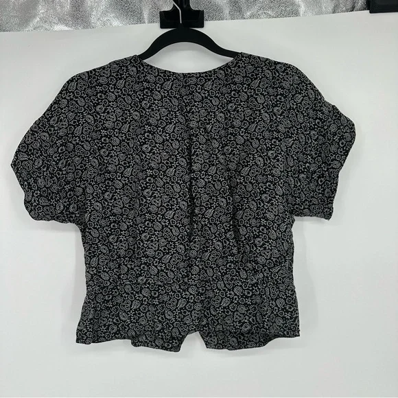 Madewell Pleated Black & White Short Sleeve Top Medium - Picture 6 of 7